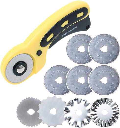 AUTOTOOLHOME 45mm Rotary Cutter Set with 9 Pack Replacement Rotary Blades Skip Rotary Blades Pinking Rotary Blades for Sewing Fabric Leather Quilt...