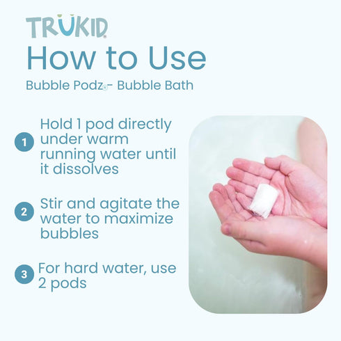 TruKid Bubble Podz Bubble Bath for Baby & Kids, Gentle Refreshing Bath Bomb for Sensitive Skin, pH Balance 7 for Eye Sensitivity, Natural Moisturi...