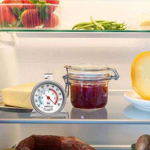 PECULA Refrigerator Thermometer Large Dial, Freezer Thermometer -30-30 Deg ?/-20-80 Deg ?, Fridge Thermometer by Stainless Steel, Thermometer for ...