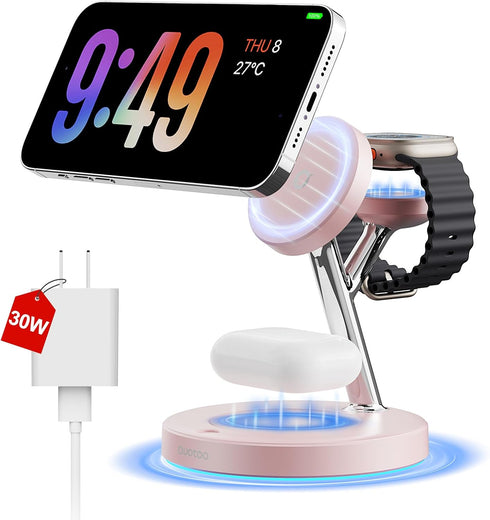 2024 Version 3 in 1 30W Supper Fast Wireless Charging Station for iPhone Apple Watch AirPods, Magnetic Charger Stand Dock Multiple Devices for 15/...