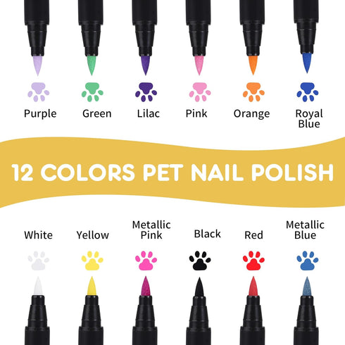 Dog Nail Polish Pens Quick Dry,12 Colors Pet Nail Polish Kit for Dogs,Cats or Birds,Dog Safe Nail Polish and Easy to Apply,Nail Polish Pens for Do...