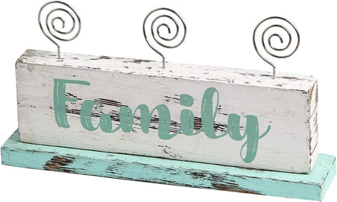 JACKCUBE DESIGN Multi-Photo Display Boho Tabletop Decor Wooden Double Side Memos, Cards, Gallery Display Block with 3 Wire Clips, Desktop Freestan...