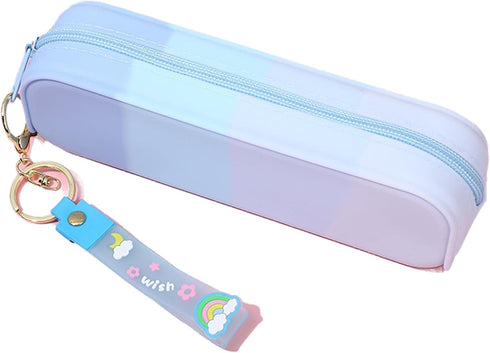 YYaaloa Silicone Pencil Case,Colorful Waterproof Pencil Pouch Aesthetic Pencil Case Small Pencil Bag, Pencil Pouch for Women, Makeup Pouch (blue)...