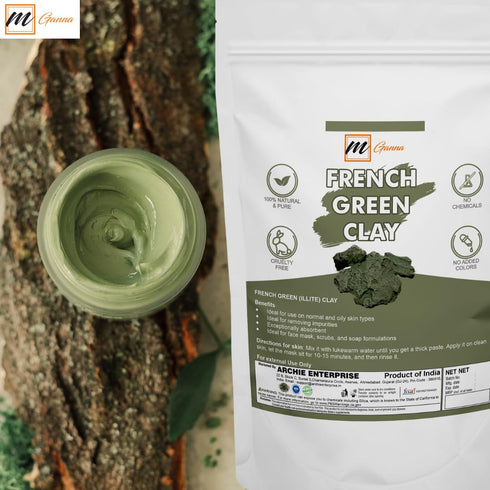 French Green Clay Powder 0.22 LBS / 100 GMS | Illite Montmorillonite Clay for Facial Masks, Creams, Soft Peels and Scrubs, and Soap Making...