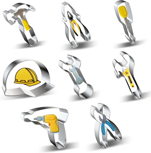 Construction Tool Cookie Cutter Set of 9 - Hammer Pliers Screwdriver Safety Helmet Hard Hat Wrench Spanner Drill Scissor Hardware Tools Cookie Cut...