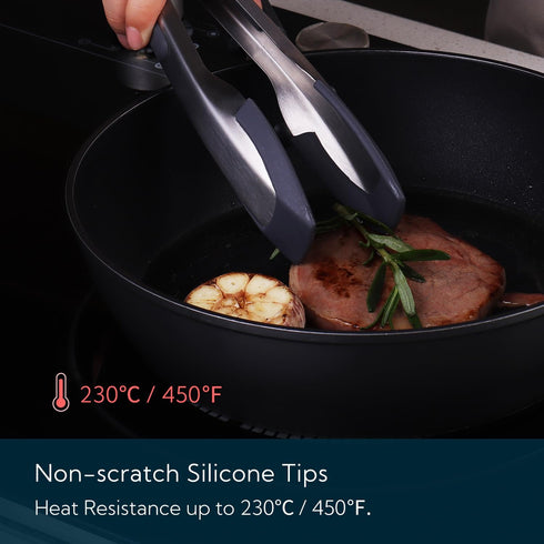 KITCHENDAO Tongs for Cooking with Silicone Tips 9 Inch, One-handed for Convenience, Soft-touch Handle, Silicone Tipped Stainless Steel Kitchen Foo...