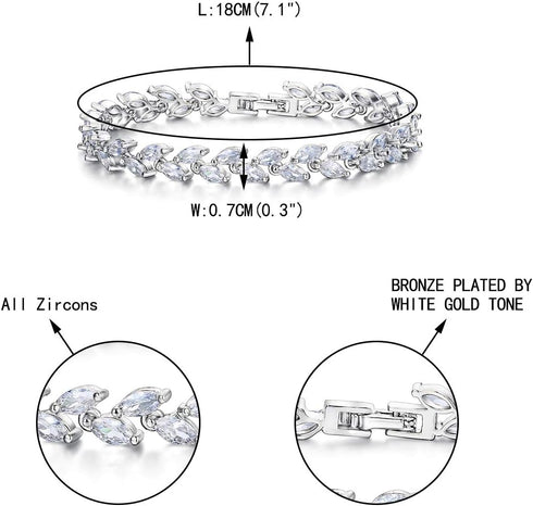 EVER FAITH Glamorous Cubic Zircon Wedding 2 Layers Small Leaf Roman Tennis Bracelet for Brides...