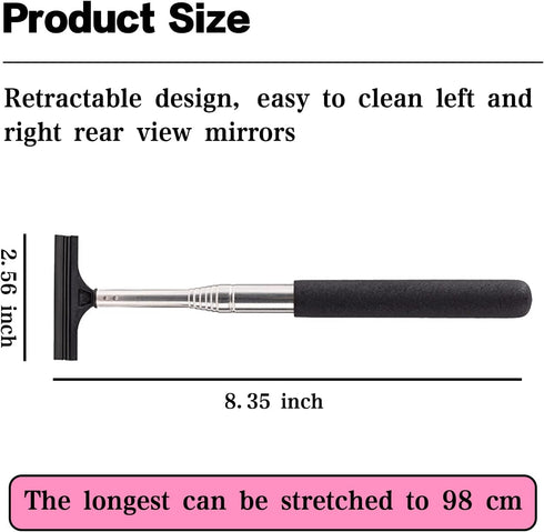 2 PCS Car Rearview Mirror Wiper Telescopic Auto Mirror Squeegee Cleaner 98cm Long Handle Car Cleaning Tool Mirror Glass Mist Cleaner (Black)...
