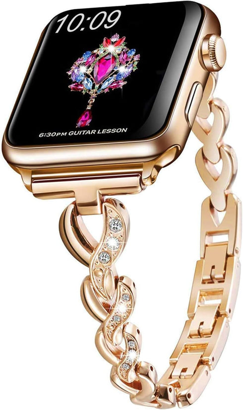 Dainty Heart Bands for Apple Watch 38mm 40mm 41mm 42mm, Bling Metal Strap for Women, Elegant Dressy Bracelet for iWatch Series 10/9/8/7/6/5/4/3/2/...