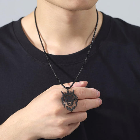Dreamtimes Lion With King Crown Necklaces for Men Punk Animal Stainless Steel Pendant Necklace Men's Chain Fashion Jewelry Gothic Punk Rock Mens P...