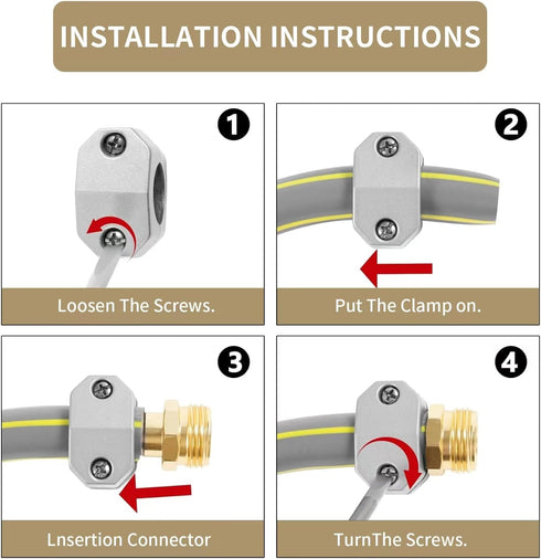 Garden Hose Repair Connector Fitting, Aluminum Female and Male With Zinc Clamp Water Hose End Repair Connector Fit 3/4 Inch or 5/8 Inch Garden Hos...