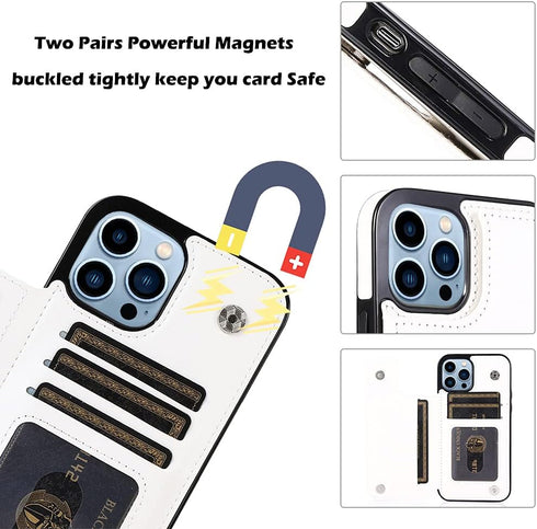 White Golden Marble Case Compatible with iPhone 13/12 Pro Max Flip Wallet Case with Card Holder Kickstand Slim Fit Sleeve with Card Slots Protecti...