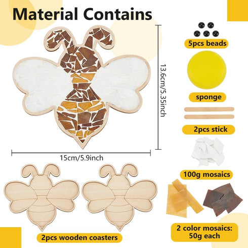 WEBEEDY 2 Sets DIY Bee Mosaic Kit Creativity DIY Mosaic Coaster Kit for Adults Fun DIY Art and Craft Supplies Handmade Home Decor Gifts DIY Glass ...
