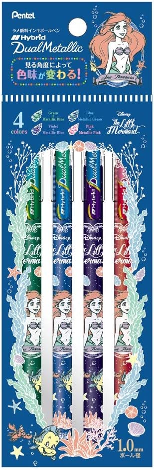 Showa Note 914457001 Little Mermaid Gel Ink Ballpoint Pen Hybrid Dual Metallic 4 Color Set Ariel...
