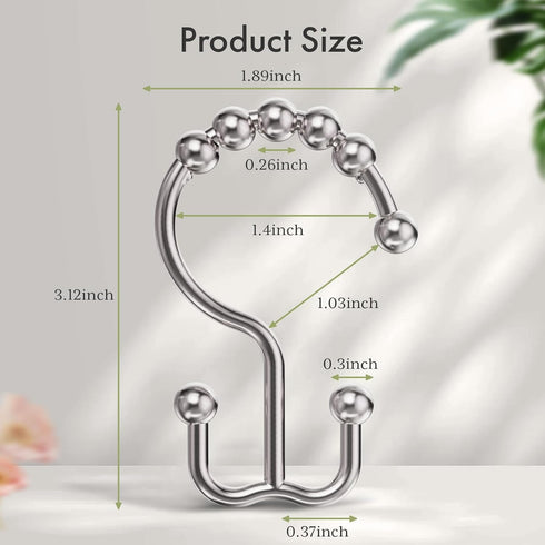Amazer Shower Curtain Hooks, Plastic Double Shower Curtain Rings, Shower Hooks for Bathroom Shower Curtain Rod - Set of 12, Nickel...