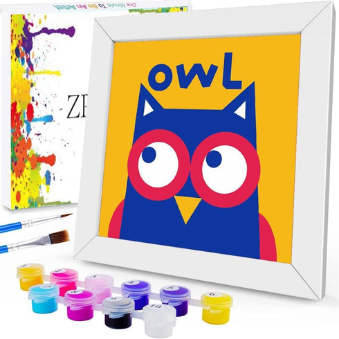 ZRIZQ Paint by Numbers for Adults Beginner Kids Ages 6-8-12 with Wooden Frame,Easy Paint by Numbers for Gift Home Decoration 8x8 Inch(Owl)...