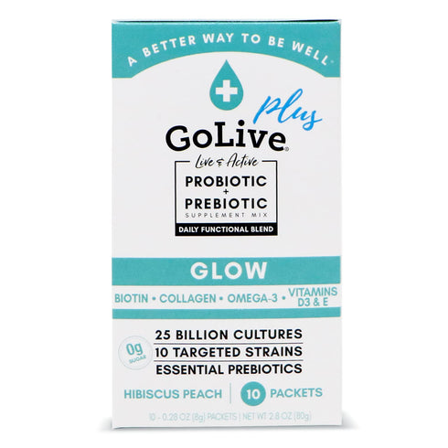GoLive Probiotics & Prebiotics for Women and Men Glow for Beauty, Sugar-Free Synbiotic Powder. +25 Bllion CFUs; 10 Clinical Strains for Healthy, I...