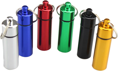 3 Size Waterproof Aluminum Pill Box Case Capsule Bottle Cache Drug Holder Keychain Container Colorful 6pcs, /L...