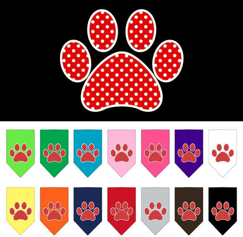 Pet and Dog Bandana Screen Printed, Red Swiss Dot Paw Yellow Small...