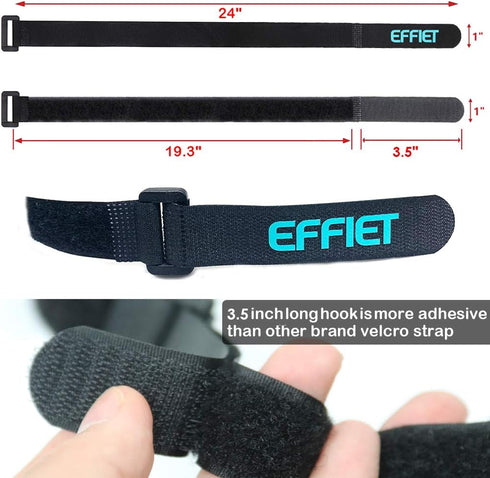12 Packs Fastening Cord Wrap 1 x 24 Inches Hook and Loop Cinch Straps, EFFIET Adjustable Adhesive Extension Hose Storage Strap, Securing Bike Slee...