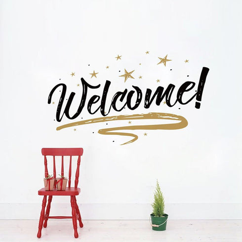 Woodland Arts 22 inches x 15 inches Brown and Black Welcome Home Stars Wall Door Vinyl Removable Decals Stickers for Living Room Bedroom Nursery C...
