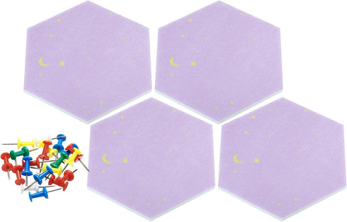 PATIKIL Hexagon Felt Board Tiles, 4 Pack Self Adhesive Moon Wall Pin Bulletin Board with Push Pins for Photos Memos Home Office Decor, Purple...