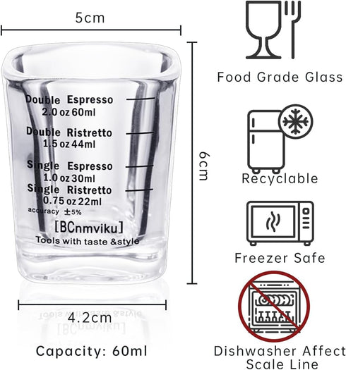 Espresso Shot Glasses, 26-Incremental Measurement, 2 OZ / 60ML (Sturdy-2 pack)...