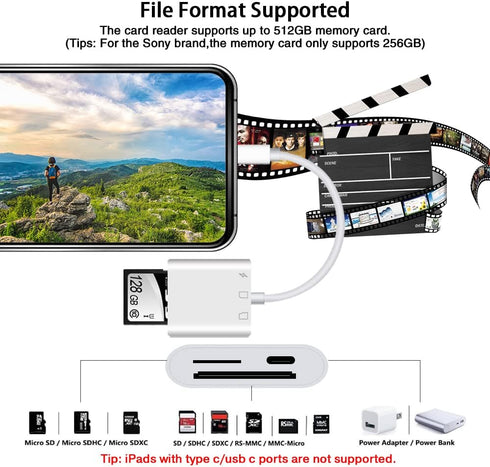 SD Card Reader for iPhone iPad,Micro SD Card Reader Memory Card Reader Plug and Play Trail Camera SD Card Adapter,Simultaneous Charging and Readin...
