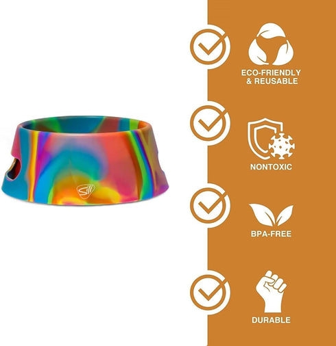 Silipint: Aqua-Fur Silicone Dog Bowl: Hippie Hops -18oz Colapsible/Foldable, Lightweight, Feed & Water Dish, Pet Travel...