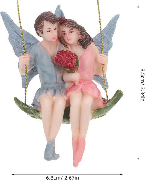 GANAZONO Couples Garden Flower Fairy Statue Garden Fairy Figurine Fairy Girl and Boy Sitting on Swing Sculpture for Garden Hanging Decor Ornament...
