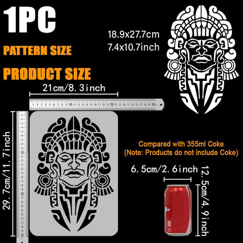 FINGERINSPIRE Mayan Face Stencil 8.3x11.7" PET Tribal Themes Painting Stencils Reusable Aztec Mexico Face Drawing Stencils Wall Hollow Out Sprayin...