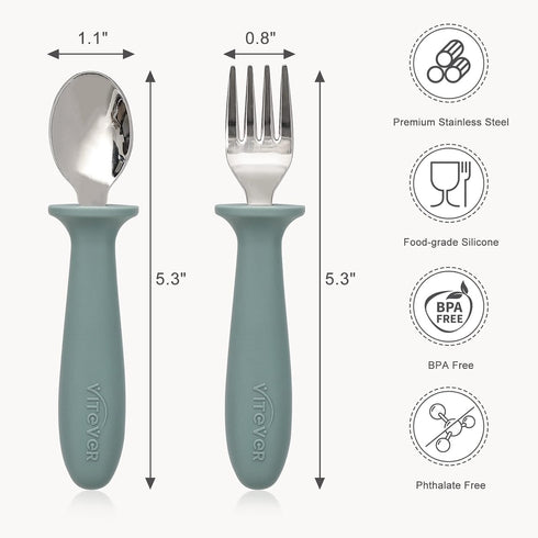 VITEVER 6 Pieces Toddler Utensils, Kids Silverware Set with Silicone Handle, Children Safe Spoons and Forks, 18/8 Stainless Steel, Food-grade Sili...