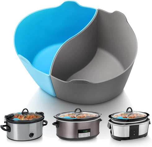 Slow Cooker Liners Compatible for Crock Pot 6 Quart, 2Packs Silicone Cooking Liners Reusable, Dishwasher Safe, BPA Free (Grey+Blue)...