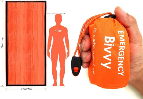 GALAXYLENSE Emergency Thermal Sleeping Bag, Survival Bivvy Sacks Blanket with Whistle, Waterproof Lightweight Survival Shelter Blanket Bag Gear fo...