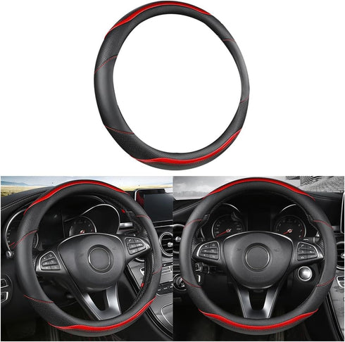 Leather Car Steering Wheel Cover, Anti-Slip Breathable for Men Women, Universal 15 Inch, Steering Wheel Cover Protector for Most Cars Trucks, Car ...
