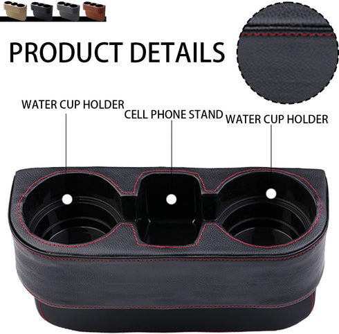 Car Cup Holder with Phone Holder, Side Pocket Console Leather Cover, Auto Front Seat Gap Interior Drink Organizer, Multifunction Accessories Stora...