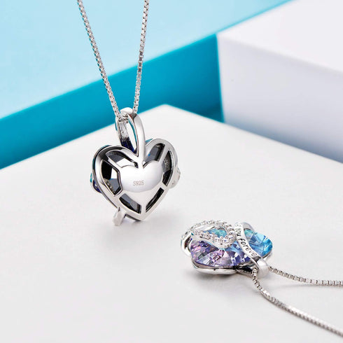 AOBOCO Heart Necklace Sterling Silver Heart Pendant Crystal Jewelry I Love You Forever Gifts for Women...