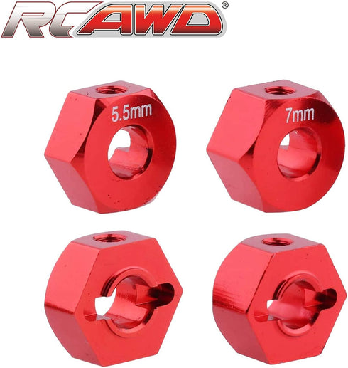 RCAWD 12mm Hex Wheels w Screw Pins 4pcs for 1/10 Slash 2WD Hex Wheel Hubs Adapter 58024, 58034, Short Course Race Truck Wheel Hex, 7mm 5.5mm Front...