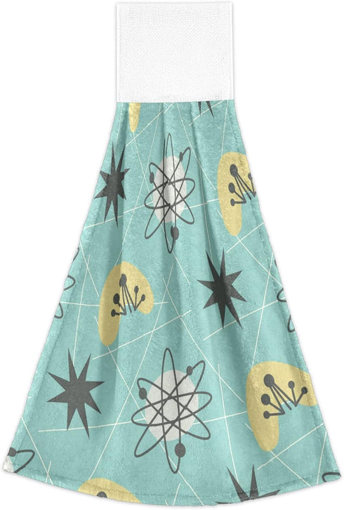 Mid-Century Modern Pattern Hanging Kitchen Towels 2 Pieces 1950s Retro Style Atomic Hand Bath Yowels Dish Towels Tie Towel Tea Towels for Bathroom...