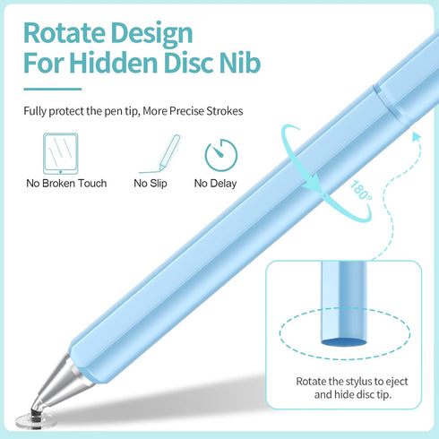 Stylus Pens for Touch Screens(2 Pcs), High Sensitivity Rotatable Stylus Pen for iPad with Hidden Disc Tip for Apple iPad/iPhone/Android/Tablets an...