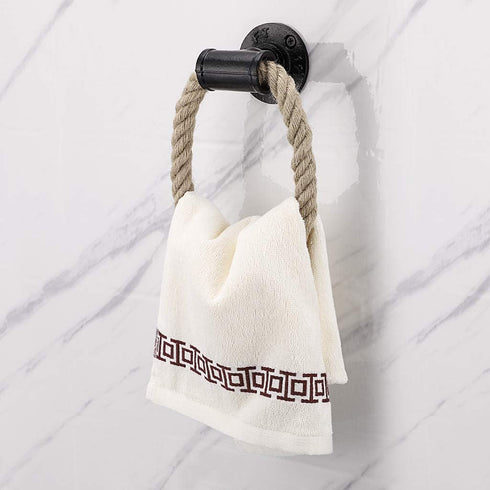 Sumnacon Industrial Pipe Rope Towel Ring - Wall-Mounted Metal Towel Rack/Bar with Hardware,Vintage Style Iron Hand Towel Holder for Shower/Bathroo...