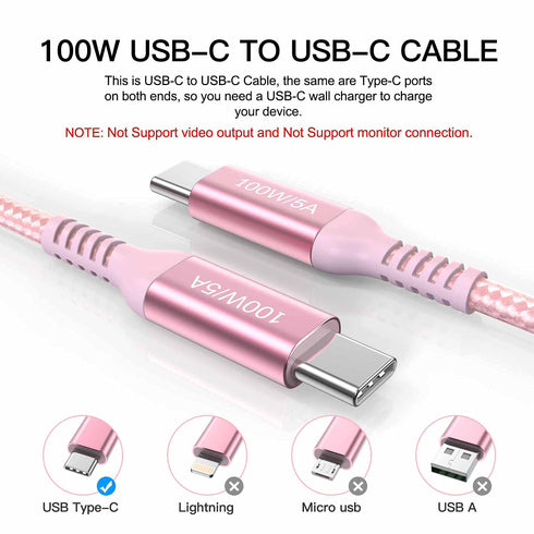 15ft USB C to USB C 100W Cable Pink (2-Pack), Long USB Type C Charger Fast Charging Braided Cable Compatible with iPhone 15 Pro Max,MacBook Pro M1...