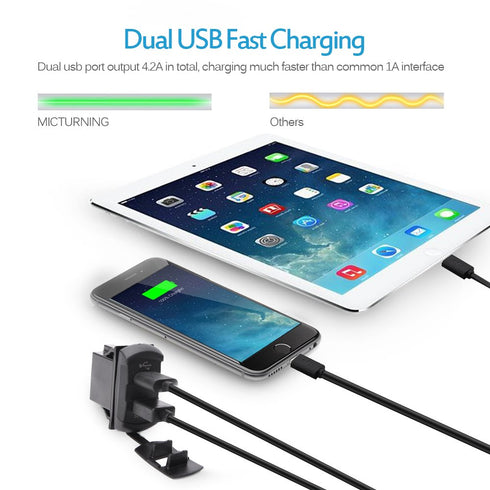 MICTUNING Universal Rocker Style Dual USB Car Charger Compatible with iPhone 6 6S Plus Mobile Device, Blue LED Digital Display Voltmeter Monitor B...