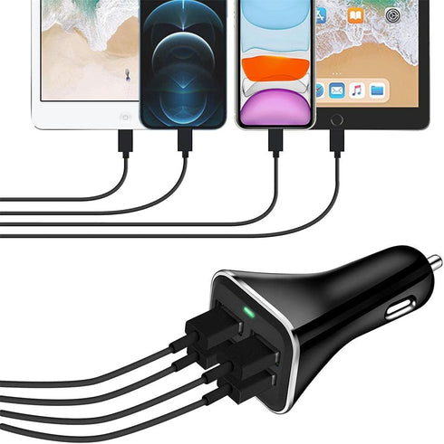 USB Car Charger Adapter, QC 3.0 Fast car Charger, 4-Port Multi 9.6 Amp 48W Rapid Car Charger Compatible with iPhone 13/12/11 Pro Max, Samsung Gala...