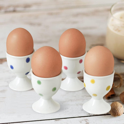 Cinf Ceramic Polka Dots Egg Cup Gift Set of 4 Porcelain Holder Breakfast Boiled Cooking Tools Stable Easy to Clean Childhood Memories Table Decora...