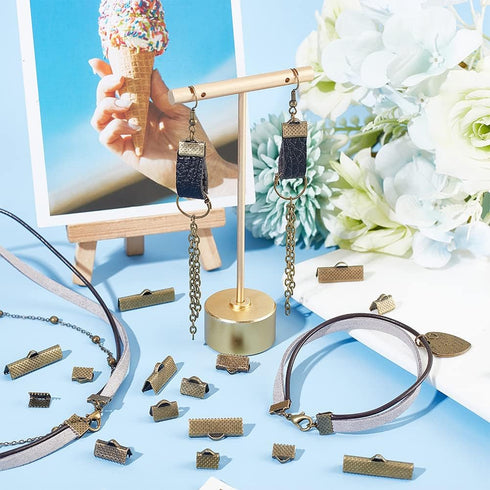 PH PandaHall 100Pcs Assorted Sizes of Antique Bronze Ribbon Clamp End Crimps Bracelet Bookmark Leather Pinch Crimps Sets Size 8-25x6-8x5mm in Box ...