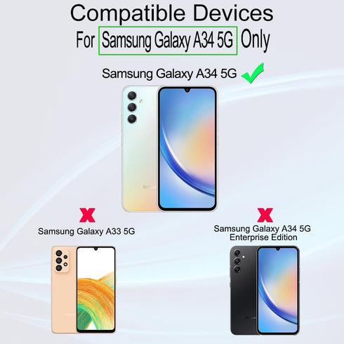 Ibywind Screen Protector for Samsung Galaxy A34 5G(6.6") 2 Pack+1 Pack Camera Len Protector+1 Back Film,9H Tempered Glass,HD Clear,Scratch Resista...