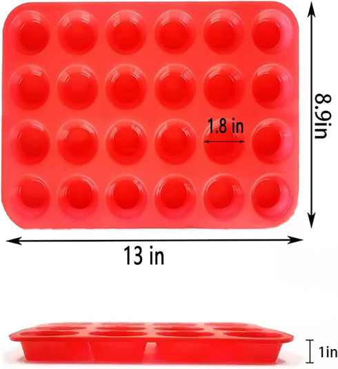 Mini Muffin &Cupcake Set, 24 Cups 2-Pieces, Nonstick Silicone Baking Pan, BPA Free and Dishwasher Safe, Great for Making Muffin Cakes, Tart, Bread...