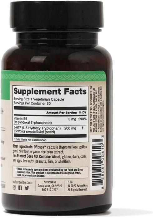 NatureWise 5-HTP 200mg, Vegan 5 HTP Plus Supplement from Griffonia Seeds with Cofactor Vitamin B6 - Mood Support Supplement & Natural Sleep Aid fo...