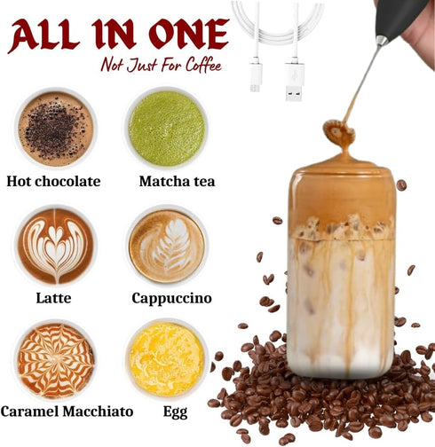 Mr Vision Rechargeable Electric Powerful Milk Frother Handheld Foam Maker for Lattes - Whisk Drink Mixer for Coffee, Mini Foamier for Cappuccino, ...
